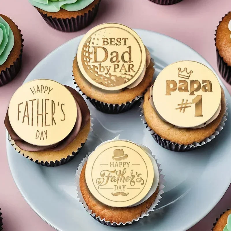 5 pcs New Happy Father's Day Cake Topper Acrylic Gold Super Best Dad Cakes Decor for Father Birthday Party Cupcake Decorations