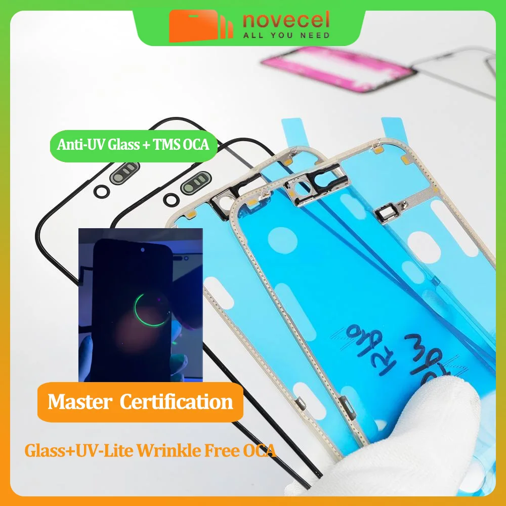 10Pc Front Screen Outer Glass with UV-Lite Wrinkle Free OCA + Bezel Frame For Apple iPhone 17Air 12 13 14 15 16 17 Pro Max Plus