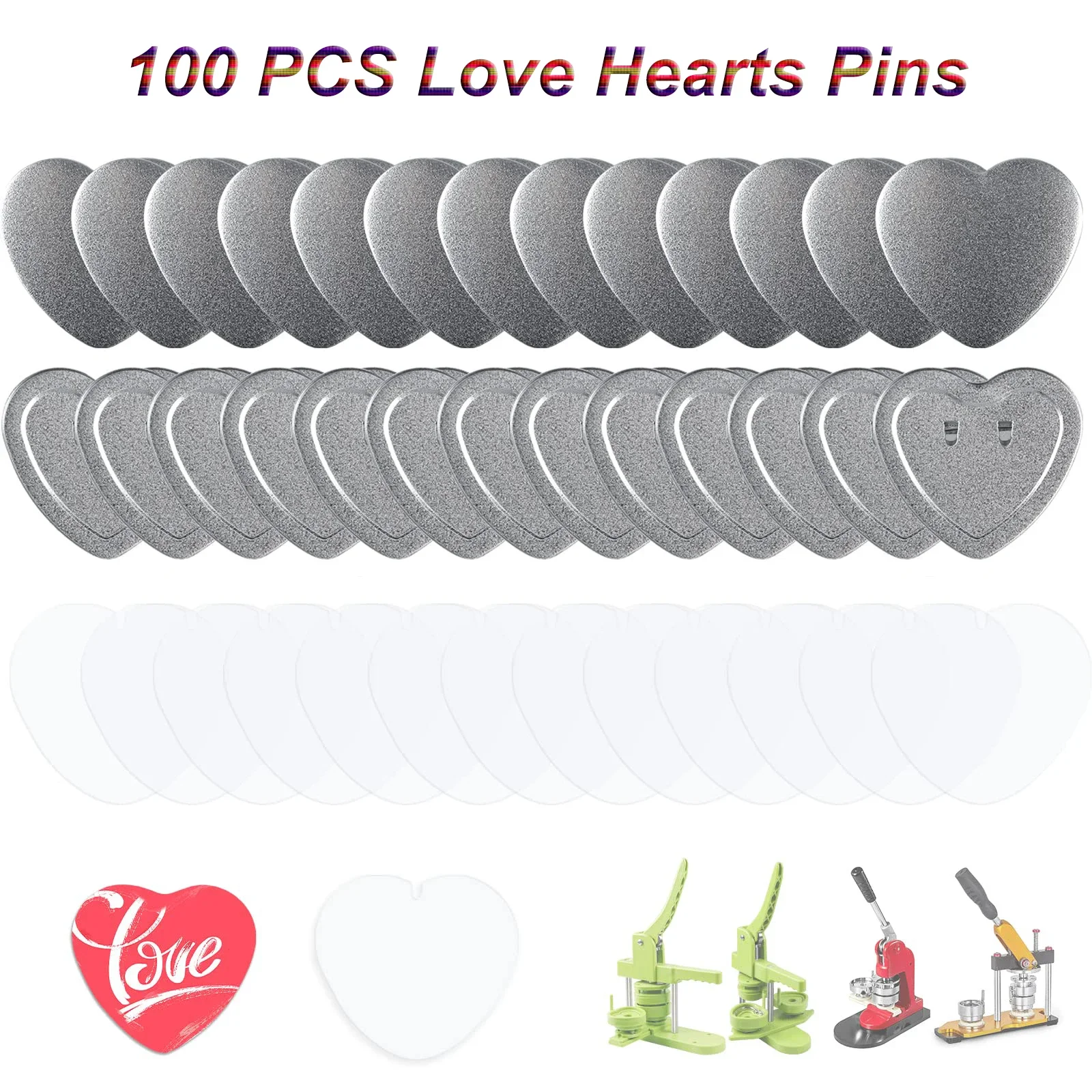 

100 Sets Love Hearts Pins 57x53mm/54x58mm Each Set Includes Bottom Cover Membrane Peach Heart Badge Gift Blank Supplies Tinplate