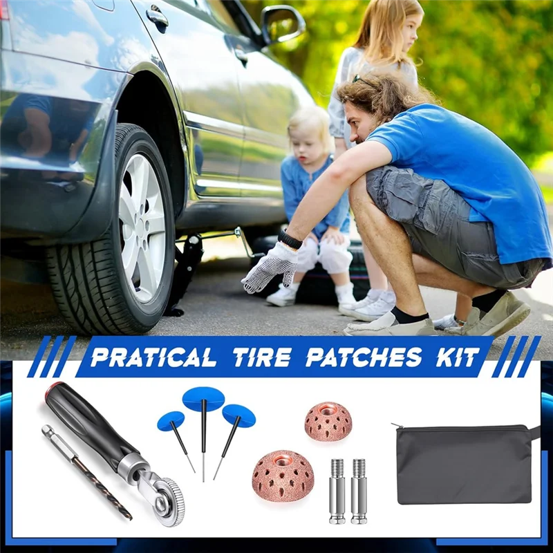 

Tire Repair Patch Tool Kit 29 Pcs 24Pcs Tire Patch Plugs (34/40/50 Mm) Buffing Wheel,For Motorcycle,Vehicle
