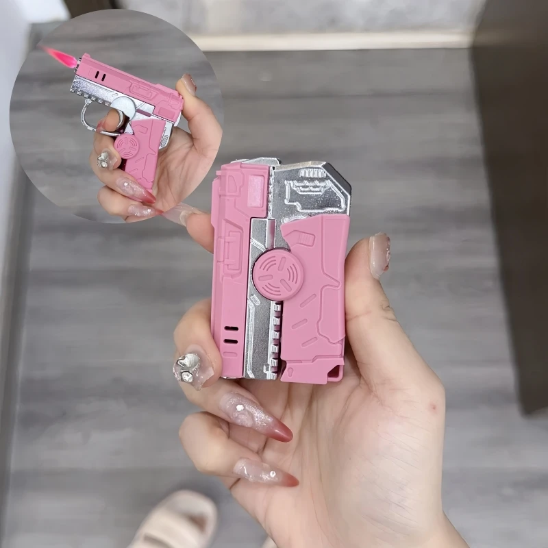 

HOT Portable Windproof Inflatable Lighter Gyroscope Decompression Jet Flame Deformation Gun Butane Lighter Men's Toy Small Gift