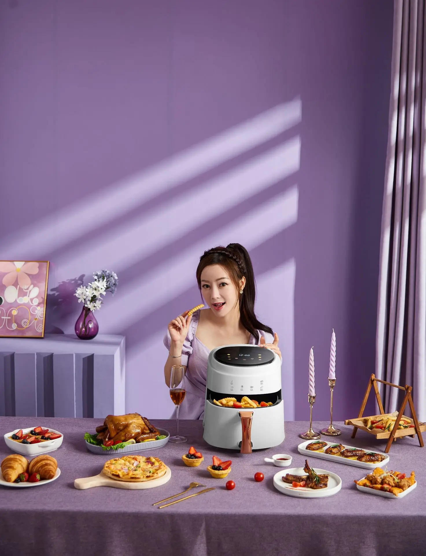 Freidora de aire caliente de 1400W y 8L, horno doméstico completamente automático, pantalla táctil inteligente LCD, 110V, 220V, novedad