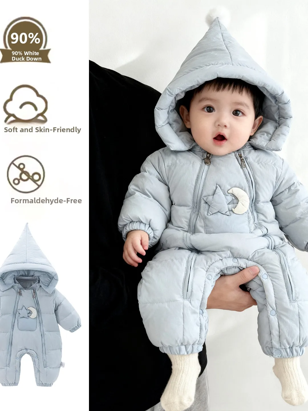 

Baby Boy down Onesie Lightweight Faionable Winter Outfit White Du down Warm Windproof Clothes for Infants And Toddlers