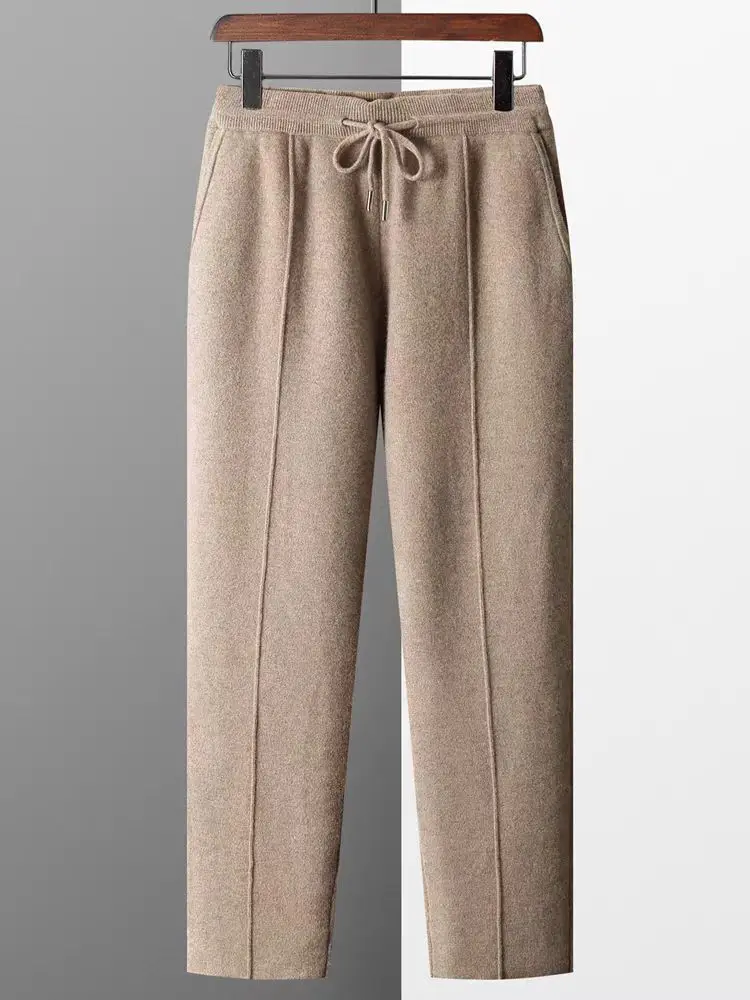 Pantalones occidentales de moda de otoño e invierno, pantalones de lana de alta calidad de Cachemira 100%, pantalones para hombre, ropa de punto para hombre