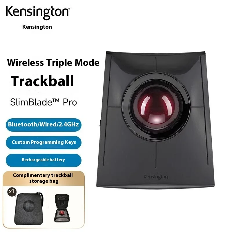 ماوس كرة التتبع Kensington SlimBlad Pro، ماوس لاسلكي ثلاثي الوضع، بلوتوث قابل لإعادة الشحن لأجهزة الكمبيوتر المحمول المكتبية، تصميم رسومات AutoCAD