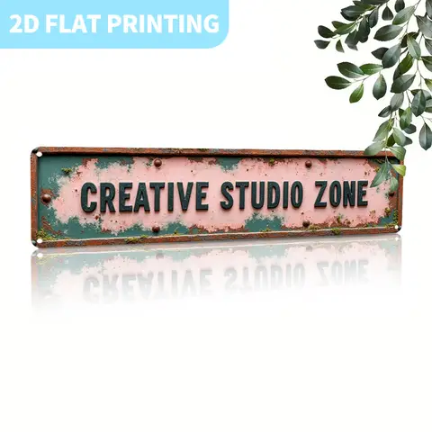 1pc Vintage "CREATIVE STUDIO ZONE" Metal Sign Rustic Aluminum Wall Decor Indoor Outdoor Home Cafe Bar Garden 15.7Inch