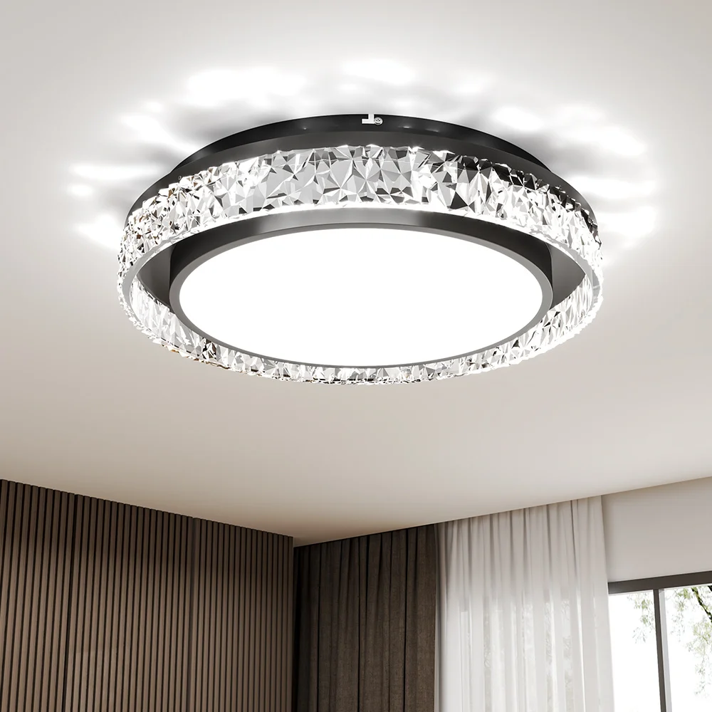 Round Acrylic Flush Mount LED Ceiling Light Whire and Black Modern Light