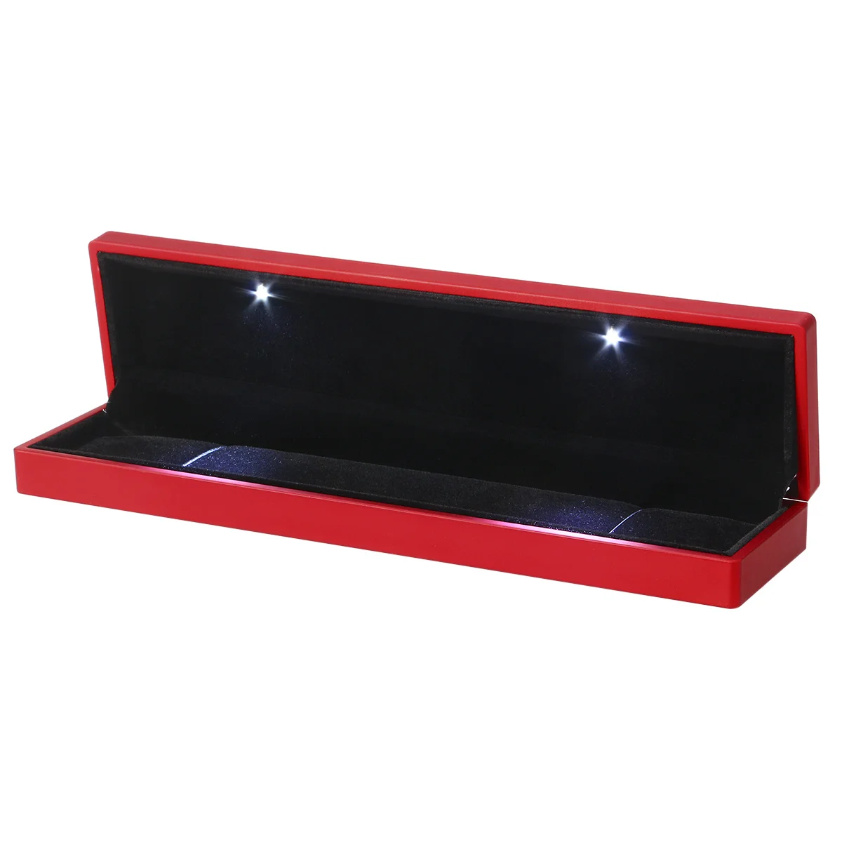 Led Jewelry Box Lighted Dustproof Waterproof Rubber Material Durable Elegant Design Gift For Necklace Ring Storage Display Red