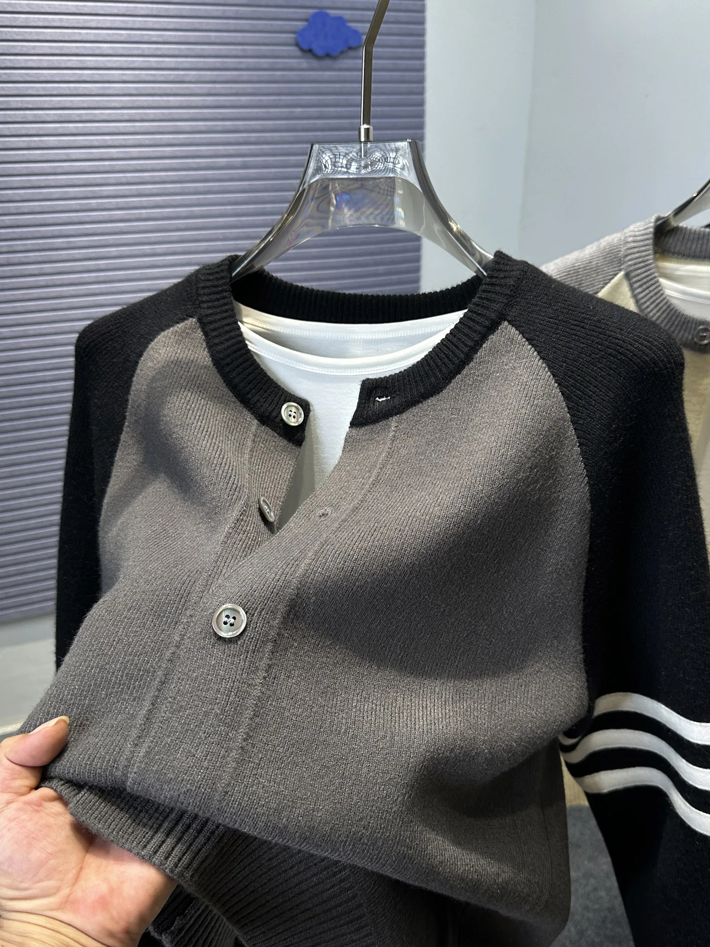 

Retro Sle Men's Knitted Cardigan Svel Tee Bars round Ne Pullover Thiened Autumn Winter Loose Fit Color Blo Sw...