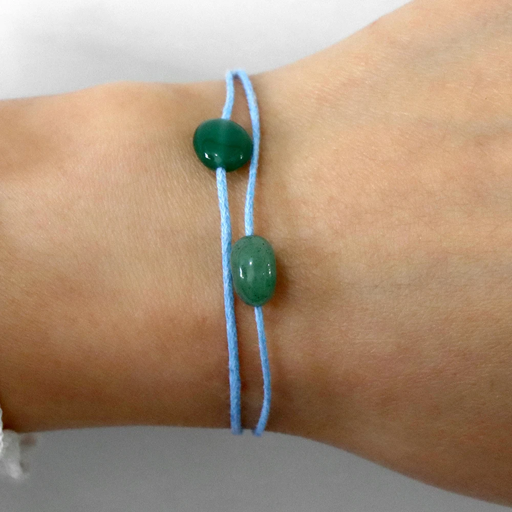 Natural Stone Irregular Gems Bead Bracelet Simple Adjustable Rope Bracelets Natural Green Aventurine Stone Reiki Bracelet Bangle