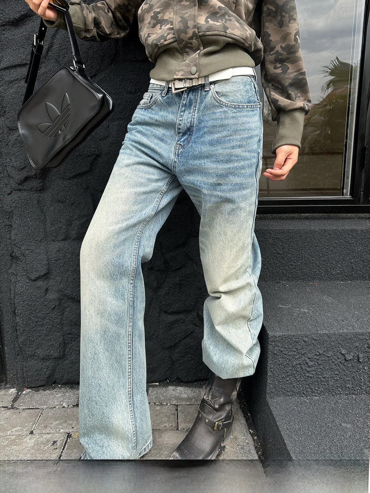 

GOGOBURN High Waist Straight Leg Light Blue Denim Jeans Women's Loose Wide Leg Long Trousers Vintage Sle Travel Autumn Season