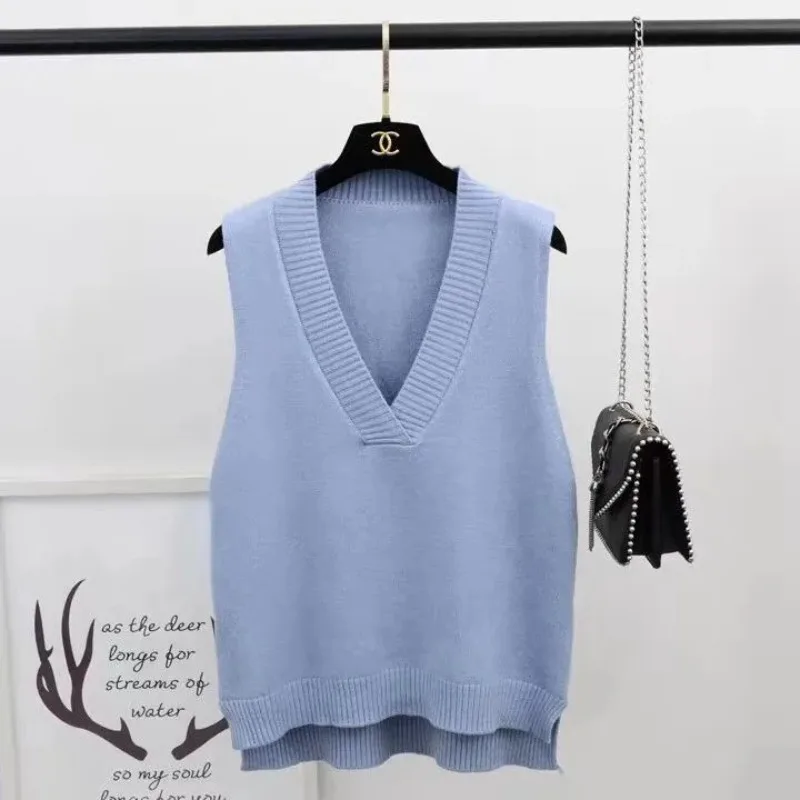 Women Sweater Vests Knitting Solid Sleeveless Leisure Tops Slouchy Chic All-match Loose Tender Soft Minimalist Feminine Daily