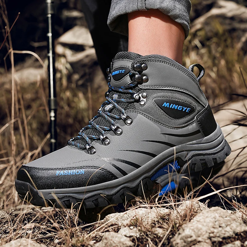 

Уличная походная обувь, мужская обувь, противоскользящая дышащая мужская обувь средней высоты на толстой подошве, повседневная спортивная обувь на плоской подошве со шнуровкой