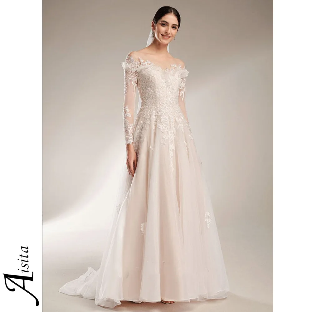 Princesa uma linha vestidos de casamento fora do ombro lantejoulas vestidos de noiva renda tule vestidos de casamento vestidos personalizados