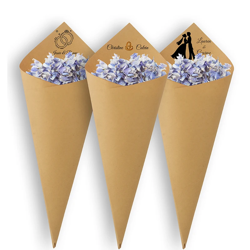 30 sztuk spersonalizowanych szyszek ślubnych do płatków Kraft Paper Cone Wedding Confetti Toss Customizable Engagement Bridal Shower Favor