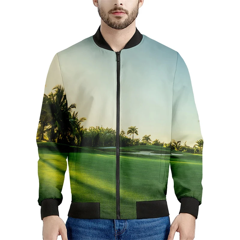 Spring Autumn Golf Jacket Men's 3D Printing Bomber Jackets Oversized Loose Male Long Sleeve Sports Running Tops Male Clothing