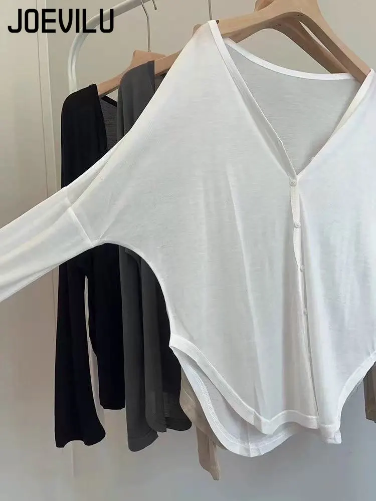 Cárdigans finos y sueltos con manga de murciélago para mujer, camisa de protección solar adelgazante, blusas de una sola botonadura, abrigo Irregular, Tops informales para mujer