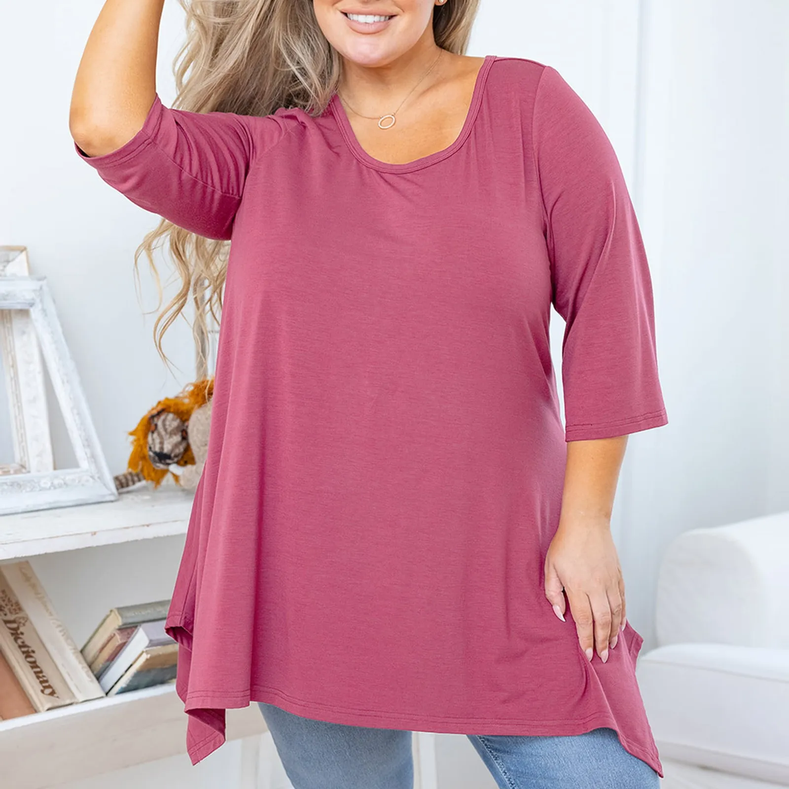 Women Blouses Plus Size Tunic Tops For Women Fashion Female 3/4 Sleeve Summer Casual Shirt Loose Pullover Blusa Elegant Clothes