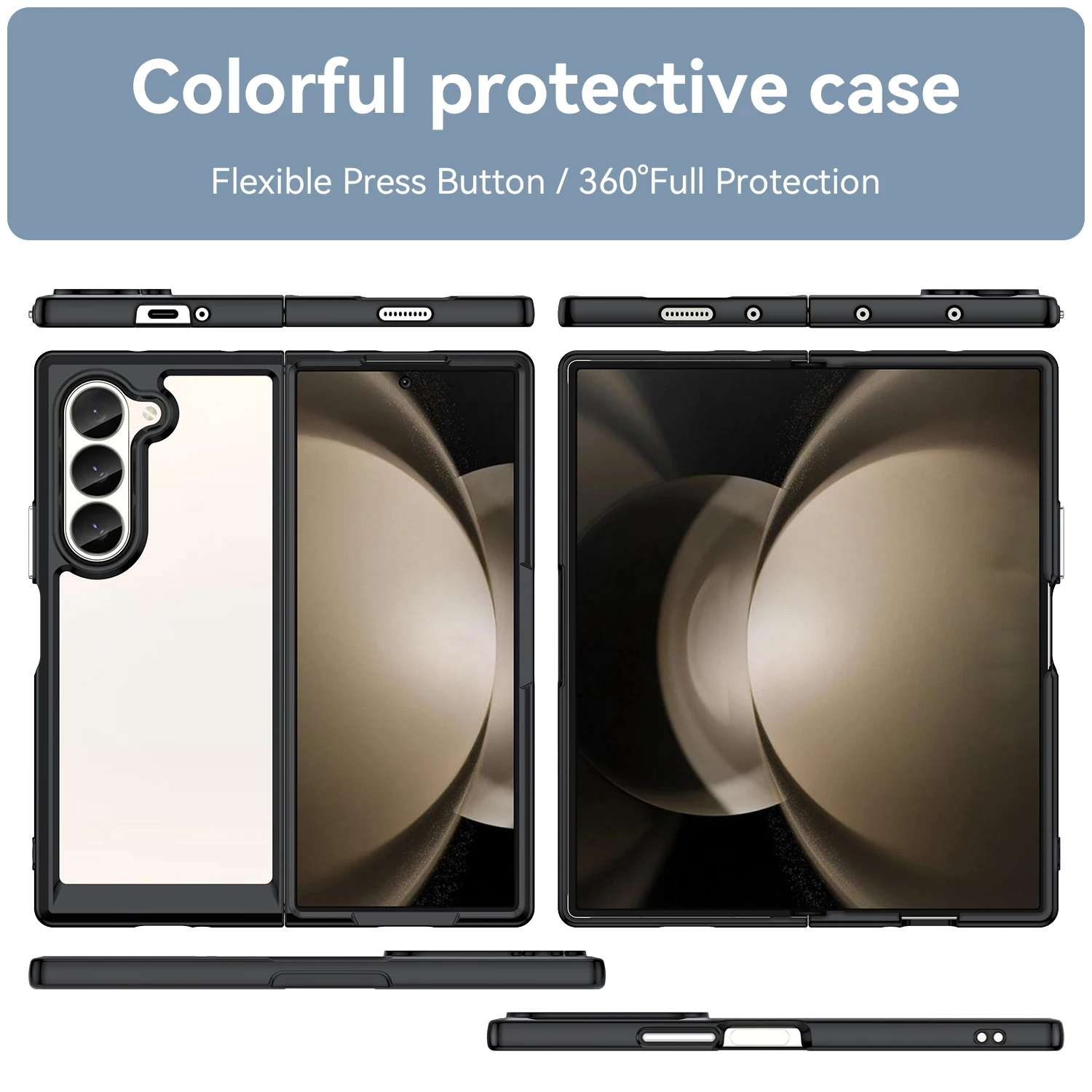 Colorfull Transparent TPU Case for Samsung Galaxy Z Fold 6 5 4 3 5G Protective Cover Shockproof Fundas Shell Coque 케이스