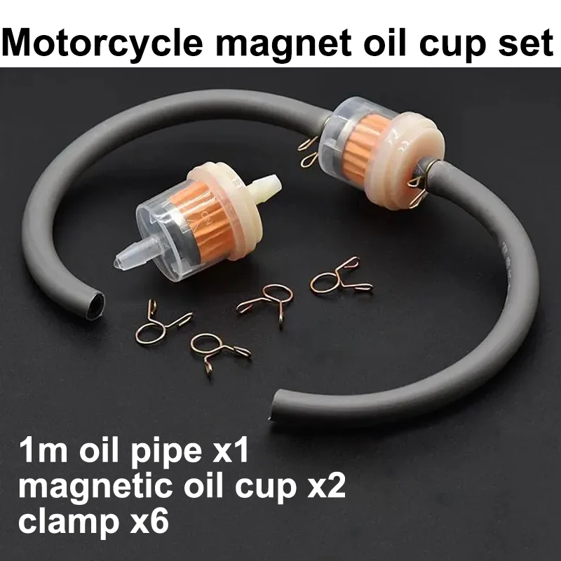 

Motorcycle Oil Cup Filter Cleaner Magnet oil cup set Paper filter cartridge 1m Oil Pipe x1+ Magnet Oil Pipe x2x1+ Clips x6