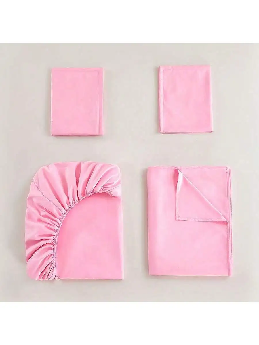 طقم سرير بحجم كوين 4 قطع ، مع ملاءة واحدة ، ورقة سفلية واحدة ووسادتين ، كتان قطني ، مفارش أسِرة مجهزة صلبة