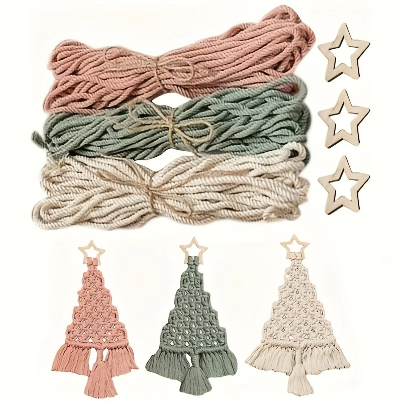 

3Pcs/Set DIY Woven Thread Christmas Tree DIY Kit Hanging Decoration Fun Craft Hand Woven Cotton Rope Material Knitted Suit