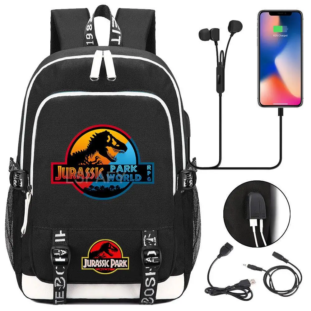 Jurassic World Plecak USB do ładowania Wodoodporny plecak Akademia Torby szkolne Komputerowe plecaki podróżne 18-calowy laptop Mochilas