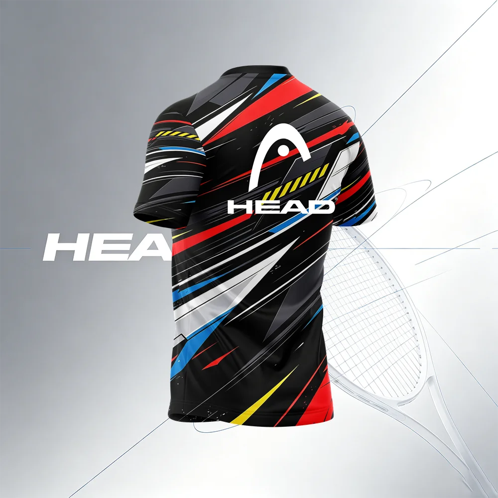 HEAD Men's Tennis T-Shirt Black Red Racing Stripe Print Short Sleeve Sports Tee Athletic Training Top - view 4