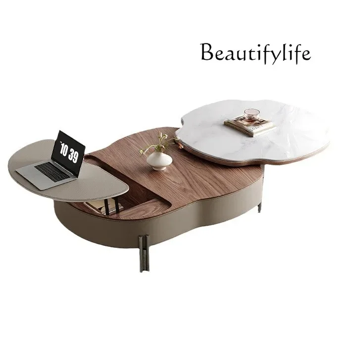 A Coffee Table Living Room New Microcrystalline Stone Lifting Rotating Coffee Table Small Apartment Creative High-end Simple Sty