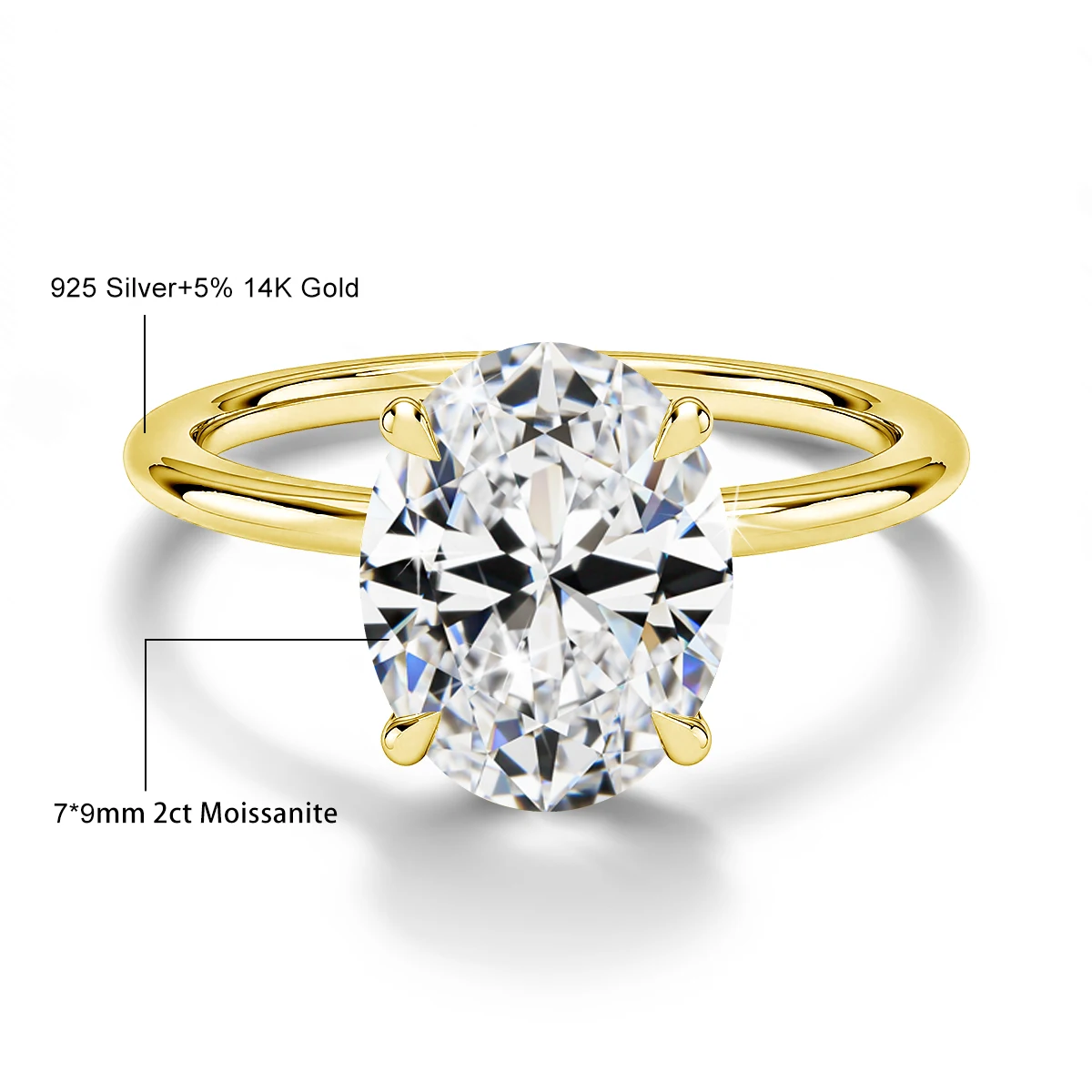 SDOOU 4 Claw Oval Cut 2ct-4.5ct Solitaire Moissanite Wedding Promise Rings GRA Real 1/20 14K Gold Filled for Women Fine Jewelry