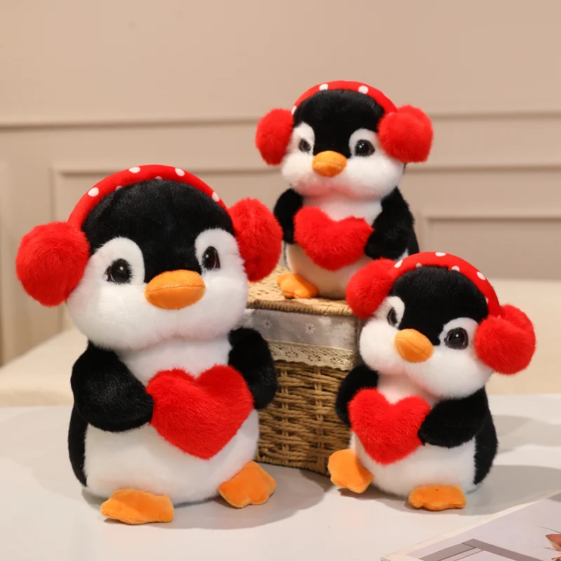 Love Penguin Soft Stuffed Plush Toys Valentine's Day Red Heart Headset Hug Heart Cute Penguin Dolls Gifts For Girl Wedding Decor