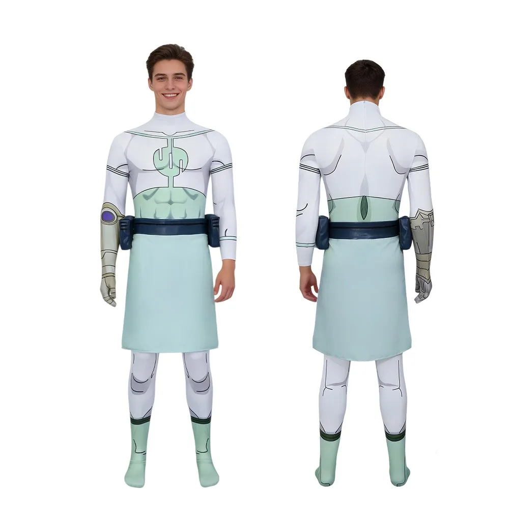 

New Conquest Cosplay Invincible Conquest Costume Elastic Man Zentai Suit Belt Halloween Jumpsuit White Bodysuit Outfit