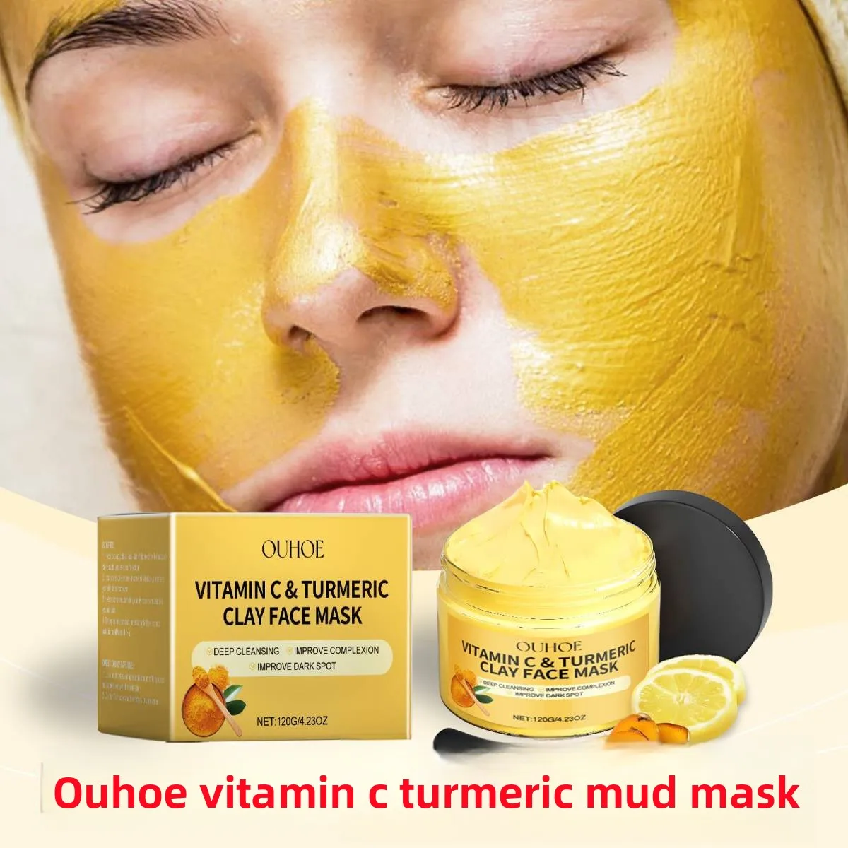 Vitamin C Ginger Yellow Clay Mask Nourish Facial Skin Keep Moisture Lock Water Shrink Pores Clean and Repair for Radiant Skin