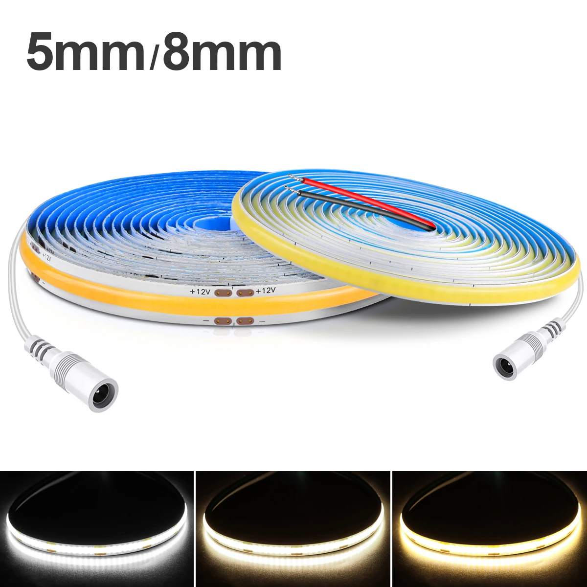 

Ultra Thin COB LED Strip Light 12V 5mm/8mm 320leds/m High Density Flexible FCOB Tape Ribbon RA90 LED Light for Room Wall Decor