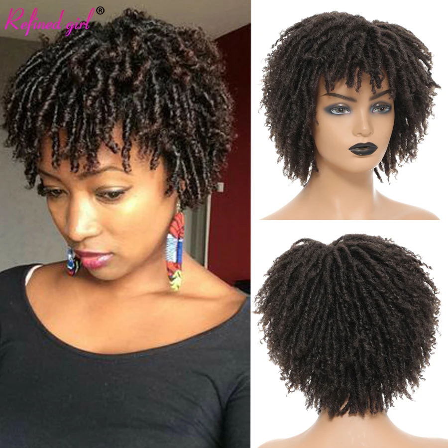 Verfeinert Mädchen Dreadlocks Perücken Kurze Twist Perücke für Schwarze Frauen 6 Zoll Ombre Lockige Synthetische Geflochtene Perücke Für Schwarze