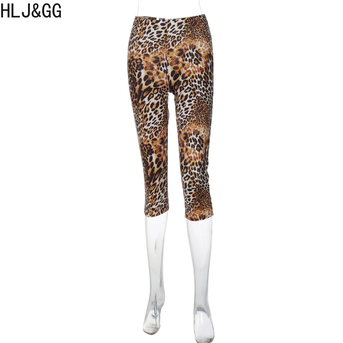 HLJ&GG Black Sexy Bandage Corse Two Piece Sets Women Sleeveless Backless Slim Top And Leopard Shorts Outfits Fashion Streetwear