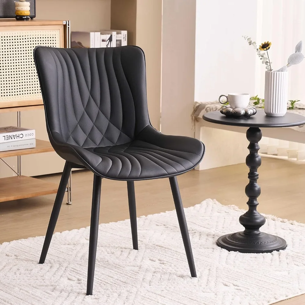 

Black Dining Chairs Set of 2 Upholstered Mid Century Modern Kitchen Dining Room Chairs Armless Faux Leather Accent Chairs