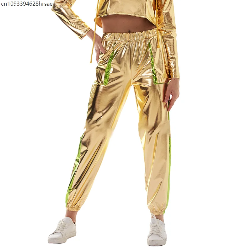 

Women High Waist Faux Leather Pants Reflective Shiny Patent Leather Trousers Lady Club Dance Party Trousers Y2K Streetwear