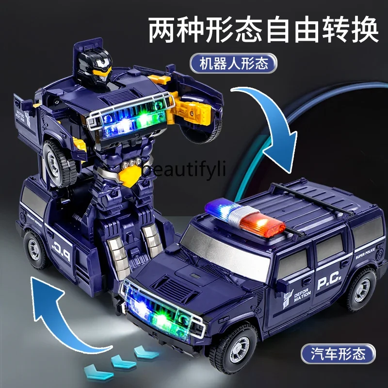 Electric deformation rotating universal police car boy car toy 1-2-3 year old baby toy car