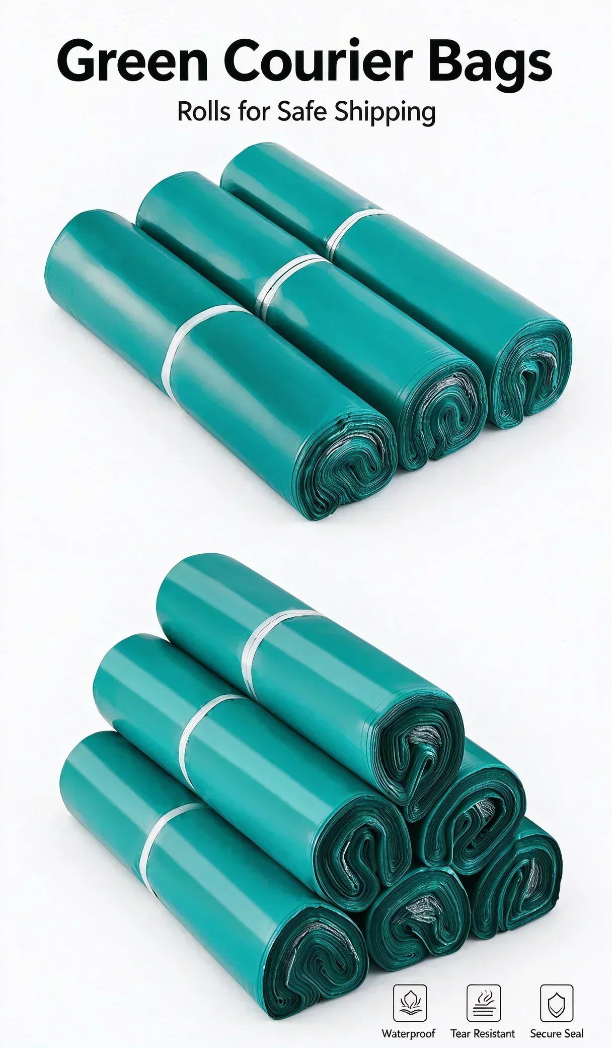 100PCSGreen Express Packaging Bags, Self-adhesive Waterproof Courier Bags, Logistics Packing Pouches