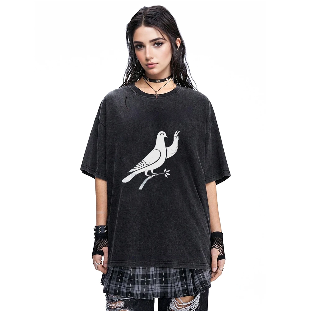 เสื้อยืดนกพิราบสันติภาพนกน่ารักกราฟิกฤดูร้อนลำลองหลวมแขนสั้นผ่อนคลายหวานสัญลักษณ์ที่ไม่ซ้ำกันเสื้อผ้าแฟชั่นยอดนิยม