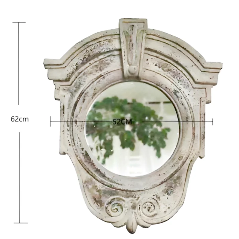 Vintage Retro Wall Mirror: Thick and Textured Magnesium Oxide Frame - Weatherproof for Outdoor Use - Intricate Distressed Finish