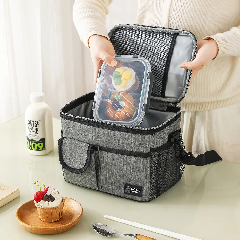 Waterproof Oxford frosted insulated lunch box, large-capacity lunch box bag, hand and shoulder refrigerated lunch bag