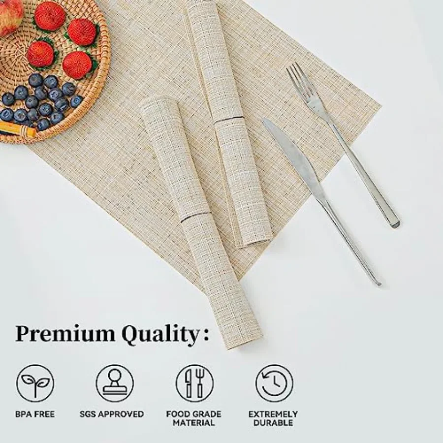 Placemats - Heat-Resistant, Non-Slip Table Mats, Washable Woven Vinyl for Indoor and Outdoor Dining view 2