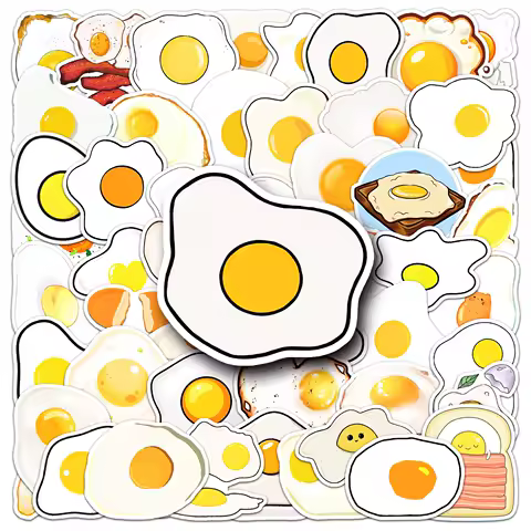 50PCS Kawaii Cute Fried Eggs Stickers Funny Egg DIY Stickers Scrapbooking Phone Luggage Waterproof Decals