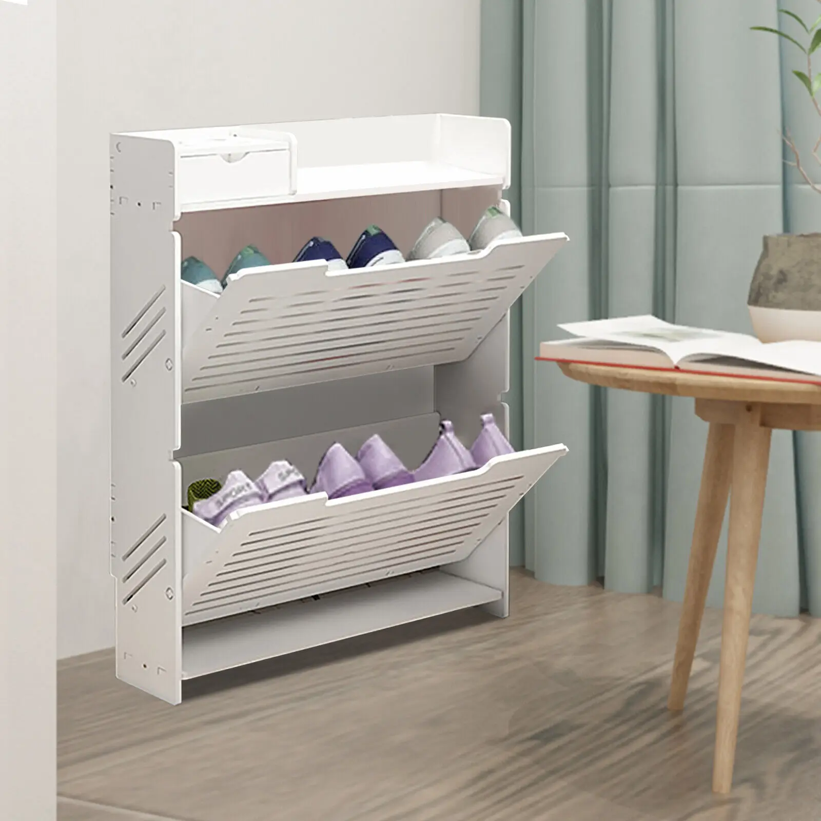 3 Layers Modern PVC Shoe Cabinet Tipping Bucket Storage Organizer Shoe Rack Shoe Shelf Storage for Entryway Living Room