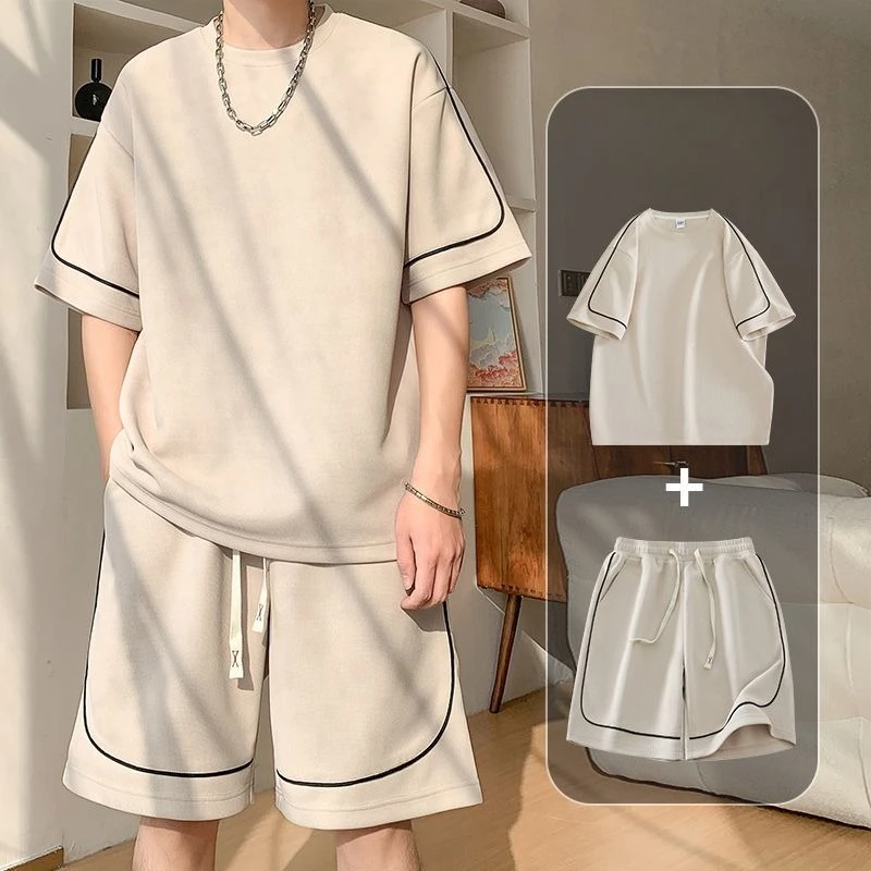 Sports Suits Male T Shirt Short Sets No Logo Two Piece Korean Style 2025 Fashion Man Cheap Clothes Two-piece Men's Shorts Set
