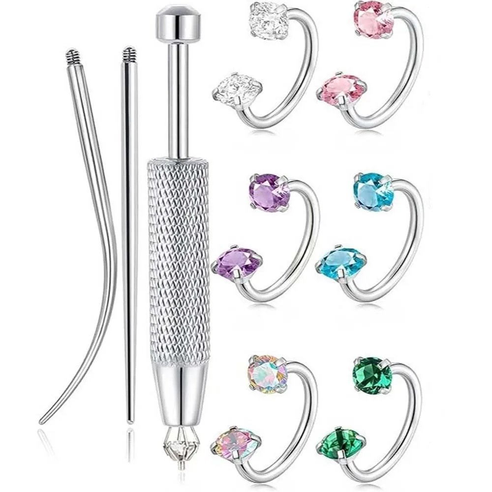 6/9/15pcs Stainless Steel Ear Piercing Jewelry Tool Set Rhinestone Minimalist Nose Rings Studs 8/10mm Durable