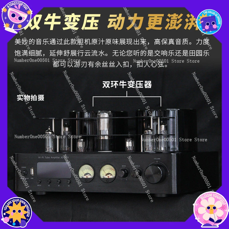 5.0 Bluetooth HiFi Tube Amplifier High Power Vacuum Tube Amp USB Lossless Decoding Home Audio Stereo Receiver