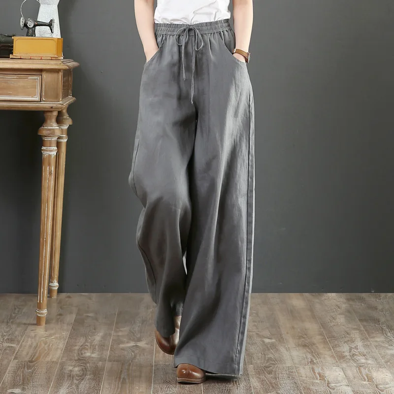 

Women's Pants Cotton Linen Loose Wide Leg Pants Korean Summer Literary High Waist Mopping Pants Straight Trousers Spring